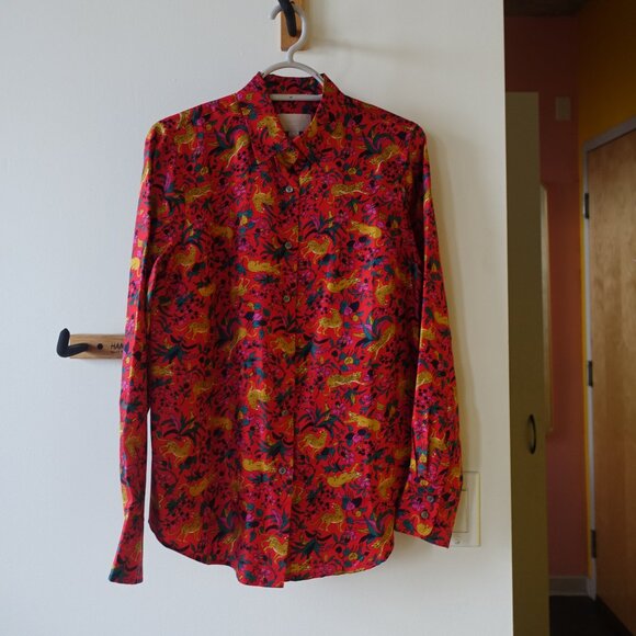 J. Crew #AE627 Collection Silk Twill Button Up Jungle Cat Print Shirt 0 2 XS - Picture 9 of 16